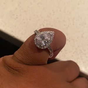 New Halo Pear Austrian Crystal Ring with Single Half Row Pave Engagement Ring